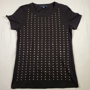 Tommy Hilfiger XS Shirt Gold Shiny Studs Semi Fitted Crew Neck